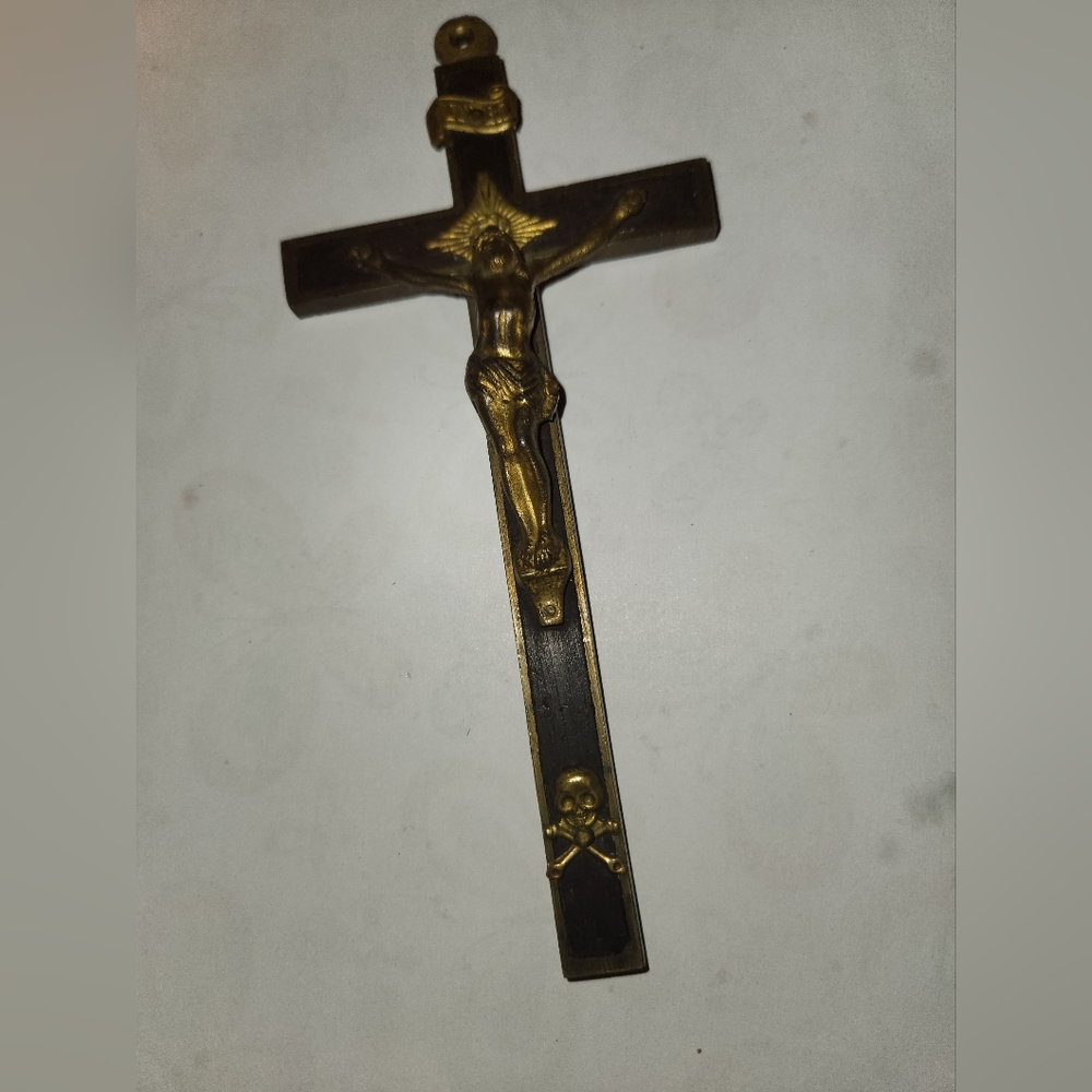 Gold and Black Cross with Skull Accent